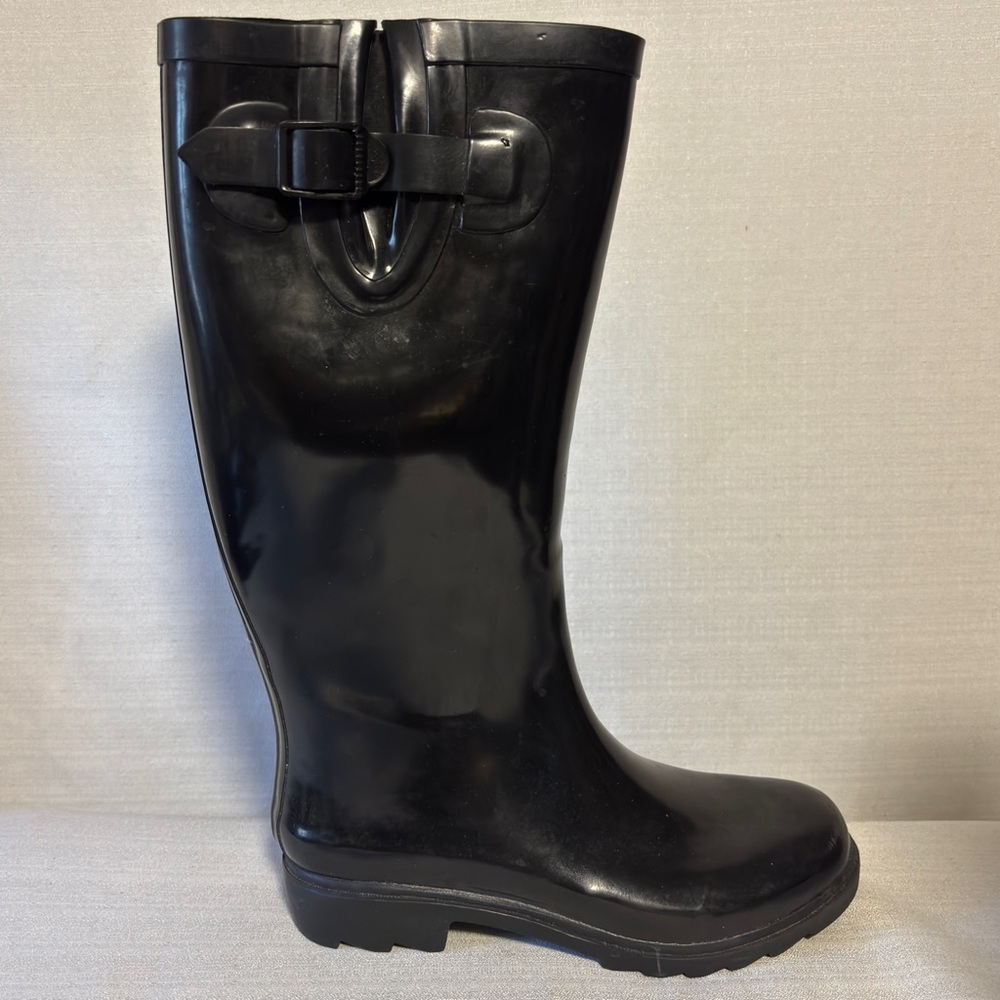 Henry Ferrera Rain Boots Tall Black Shiny Sz 7 EUC